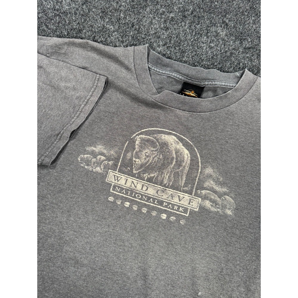 Wind Cave National Park Buffalo Bison Graphic T Shirt Gray Prairie Mountain XL